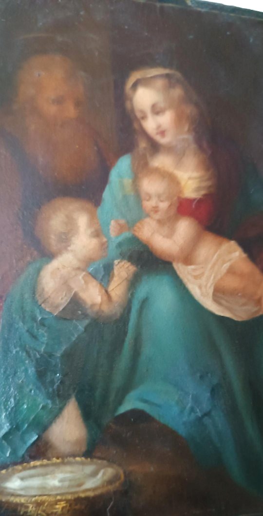 Peinture ancienne sur cuivre - Sainte Famille --photo-3