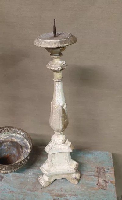 Bougeoir Bois XVIIIème Argent Doré Mecque Original-photo-3