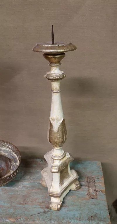 Bougeoir Bois XVIIIème Argent Doré Mecque Original-photo-4