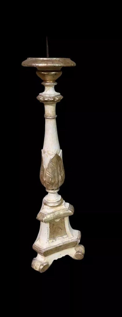 Bougeoir Bois XVIIIème Argent Doré Mecque Original