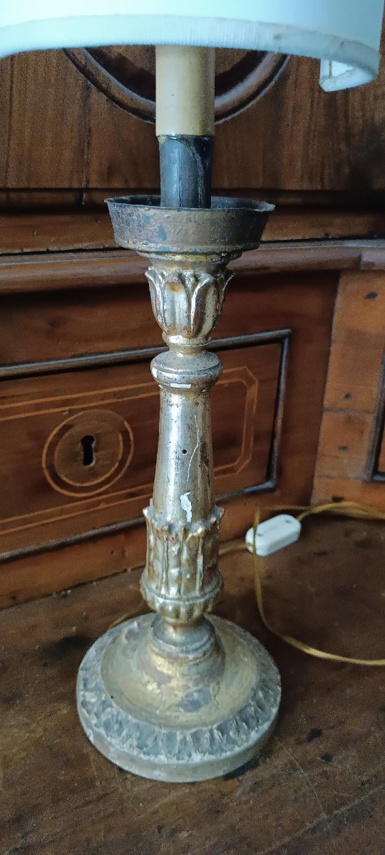 chandelier électrique ancien en bois doré-photo-2