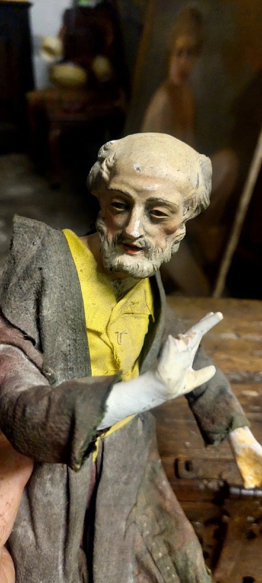 Terracotta Sculpture: Neapolitan Nativity Scene With Glass Eyes, 18th–19th Century-photo-2