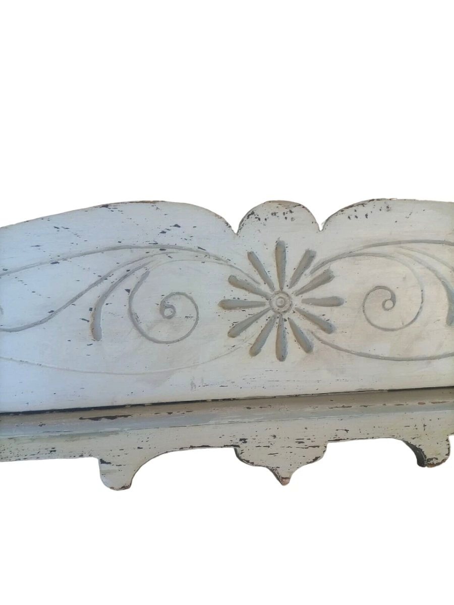 Jardinière ancienne en bois peint de style Liberty, façonnée et gravée-photo-2