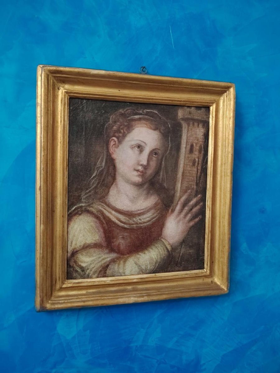Huile sur toile ancienne, école toscane du XVIIe siècle - Santa Barbara-photo-2
