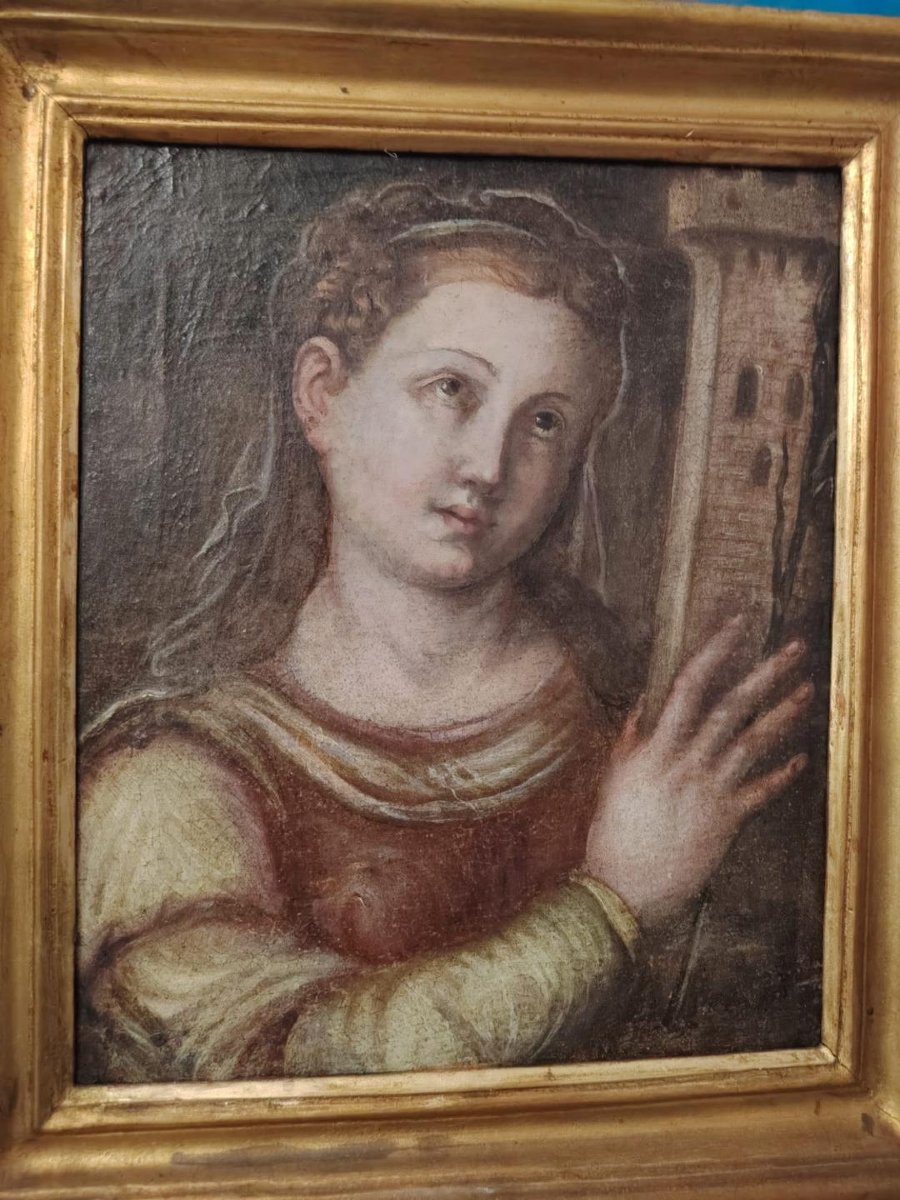 Huile sur toile ancienne, école toscane du XVIIe siècle - Santa Barbara-photo-3