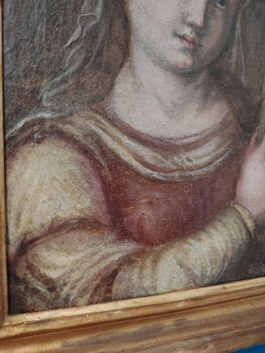 Huile sur toile ancienne, école toscane du XVIIe siècle - Santa Barbara-photo-4