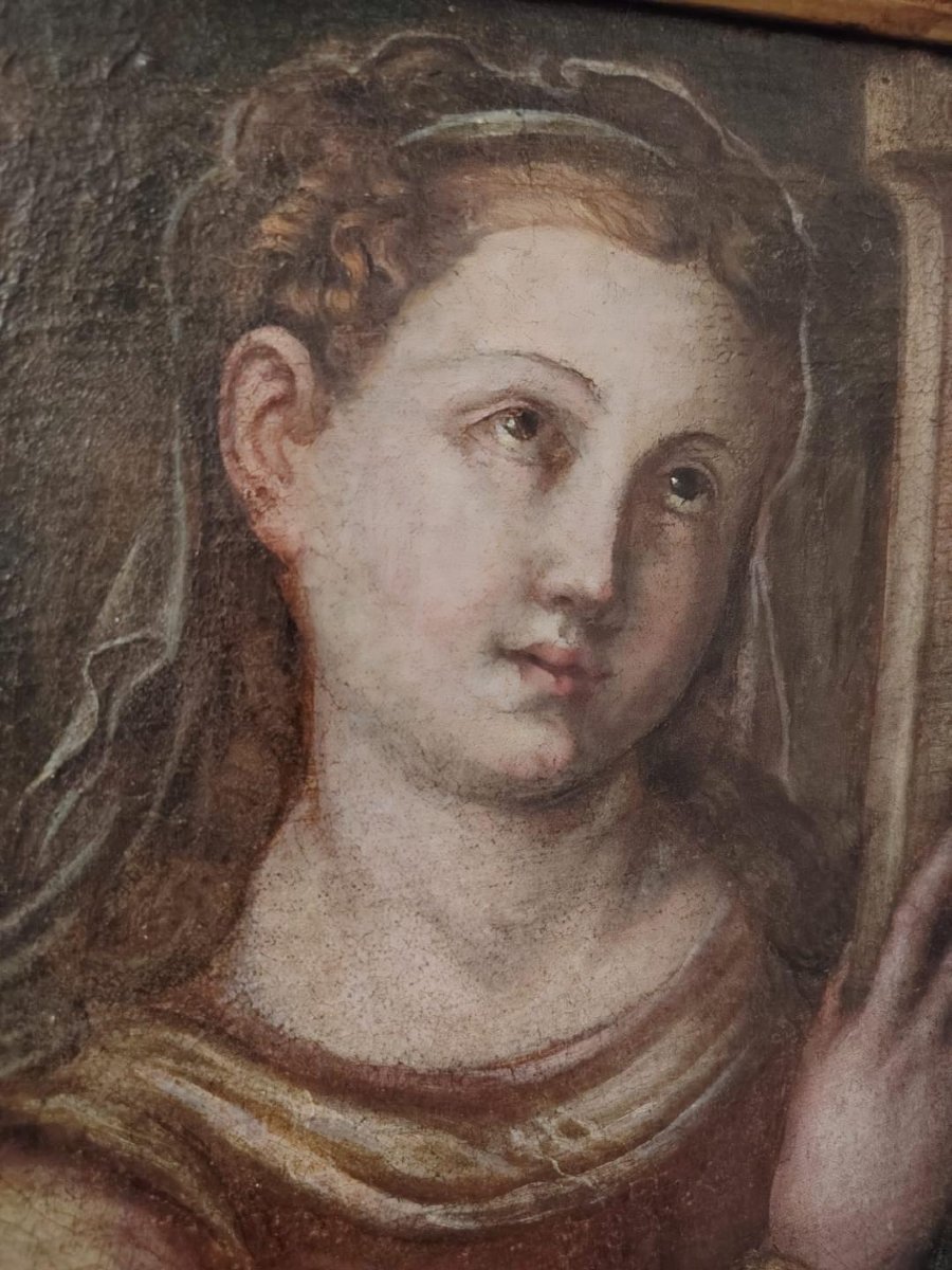 Huile sur toile ancienne, école toscane du XVIIe siècle - Santa Barbara-photo-1