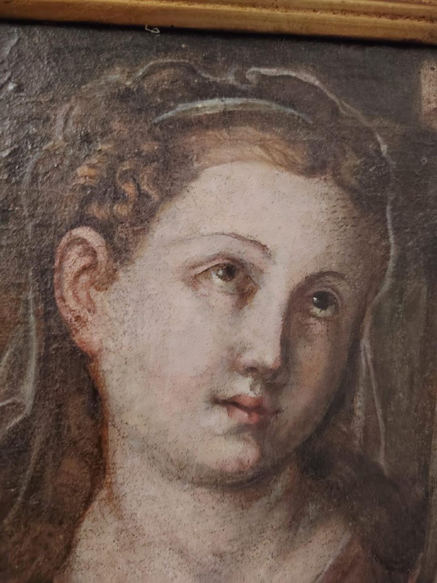 Huile sur toile ancienne, école toscane du XVIIe siècle - Santa Barbara-photo-2