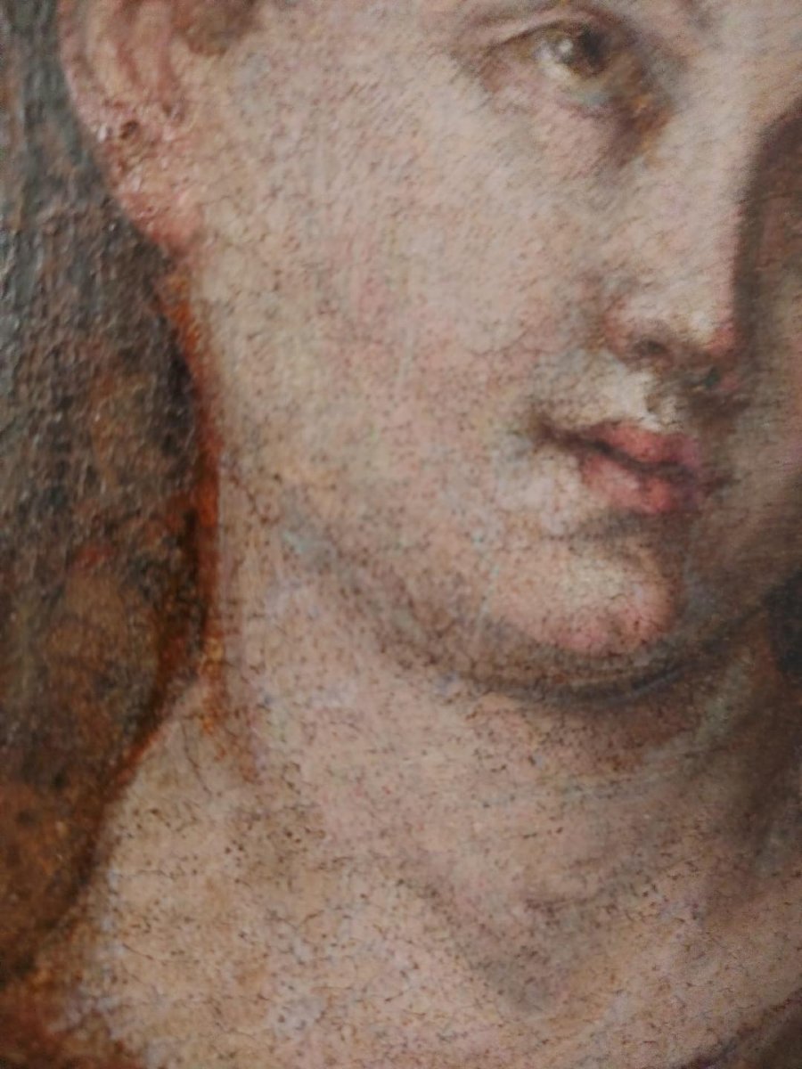 Huile sur toile ancienne, école toscane du XVIIe siècle - Santa Barbara-photo-3