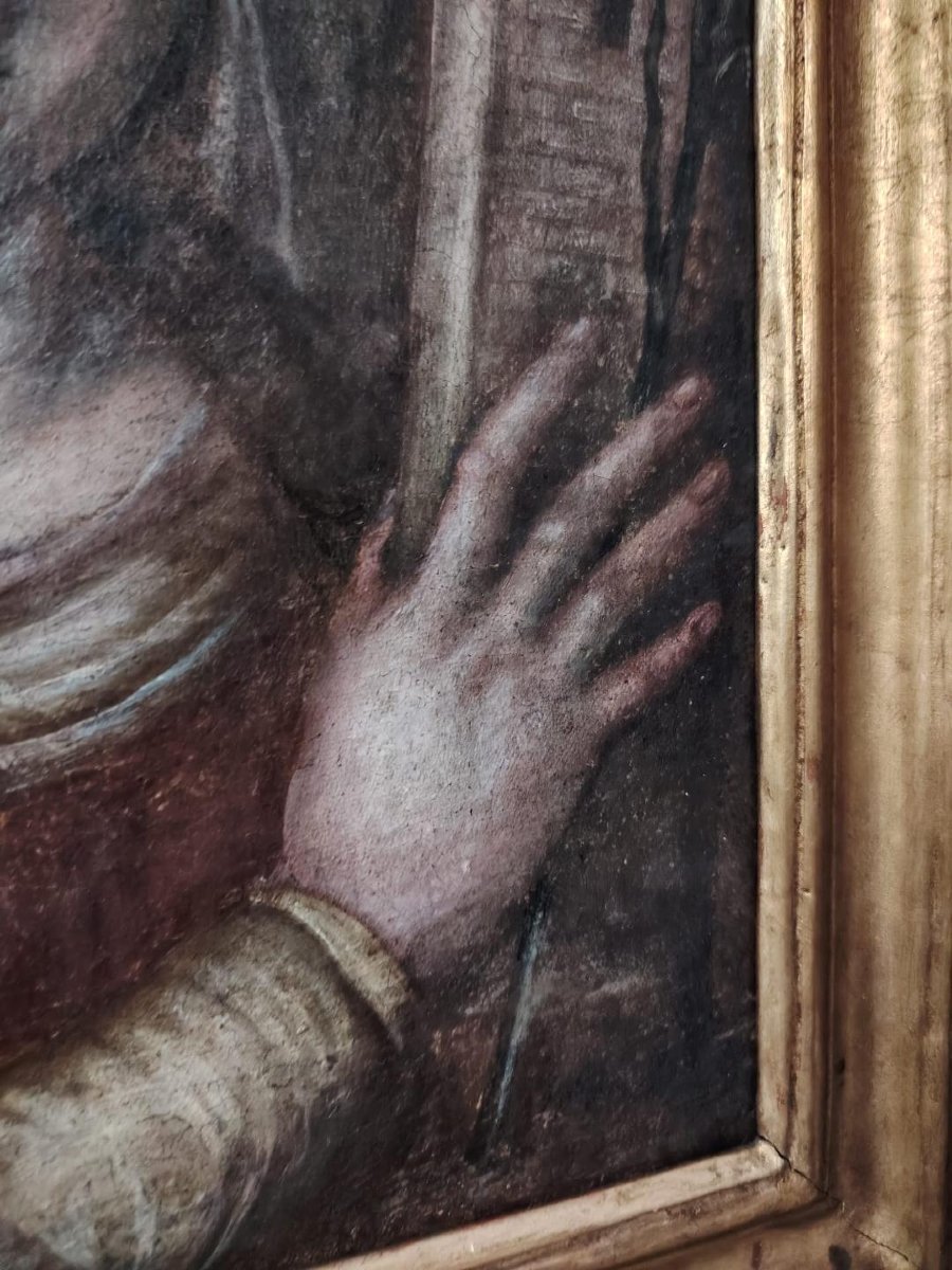 Huile sur toile ancienne, école toscane du XVIIe siècle - Santa Barbara-photo-5