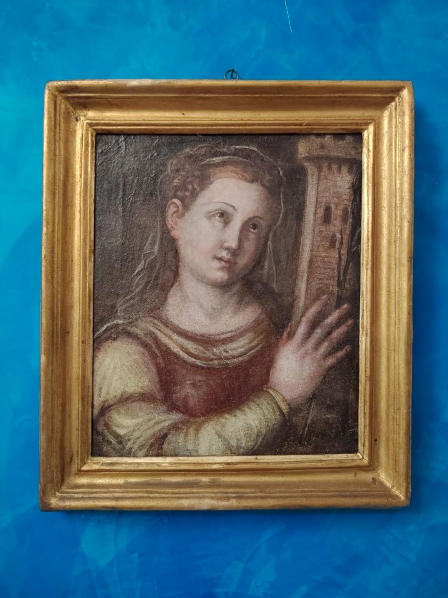 Huile sur toile ancienne, école toscane du XVIIe siècle - Santa Barbara