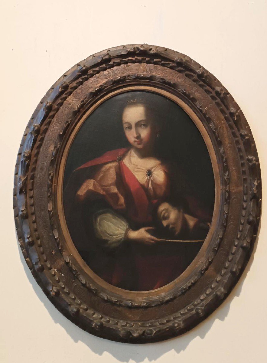 Antique Oil Painting On Canvas Depicting Salome With The Head Of John The Baptist—18th Century-photo-2
