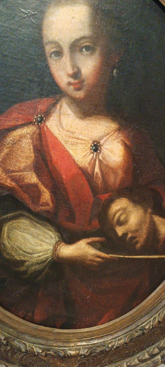 Antique Oil Painting On Canvas Depicting Salome With The Head Of John The Baptist—18th Century-photo-1
