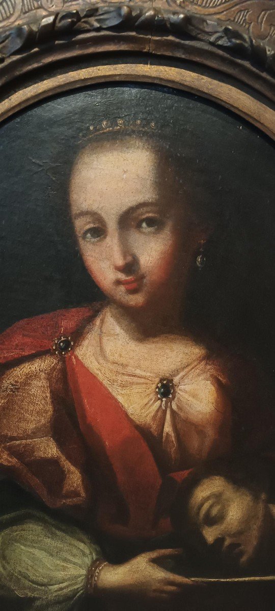 Antique Oil Painting On Canvas Depicting Salome With The Head Of John The Baptist—18th Century-photo-2