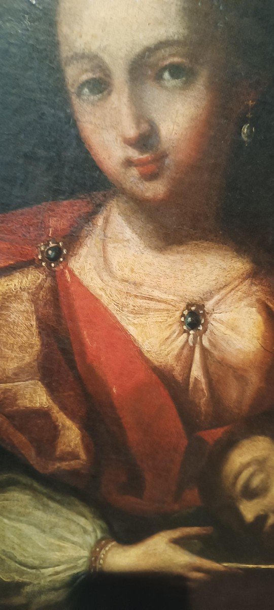 Antique Oil Painting On Canvas Depicting Salome With The Head Of John The Baptist—18th Century-photo-3
