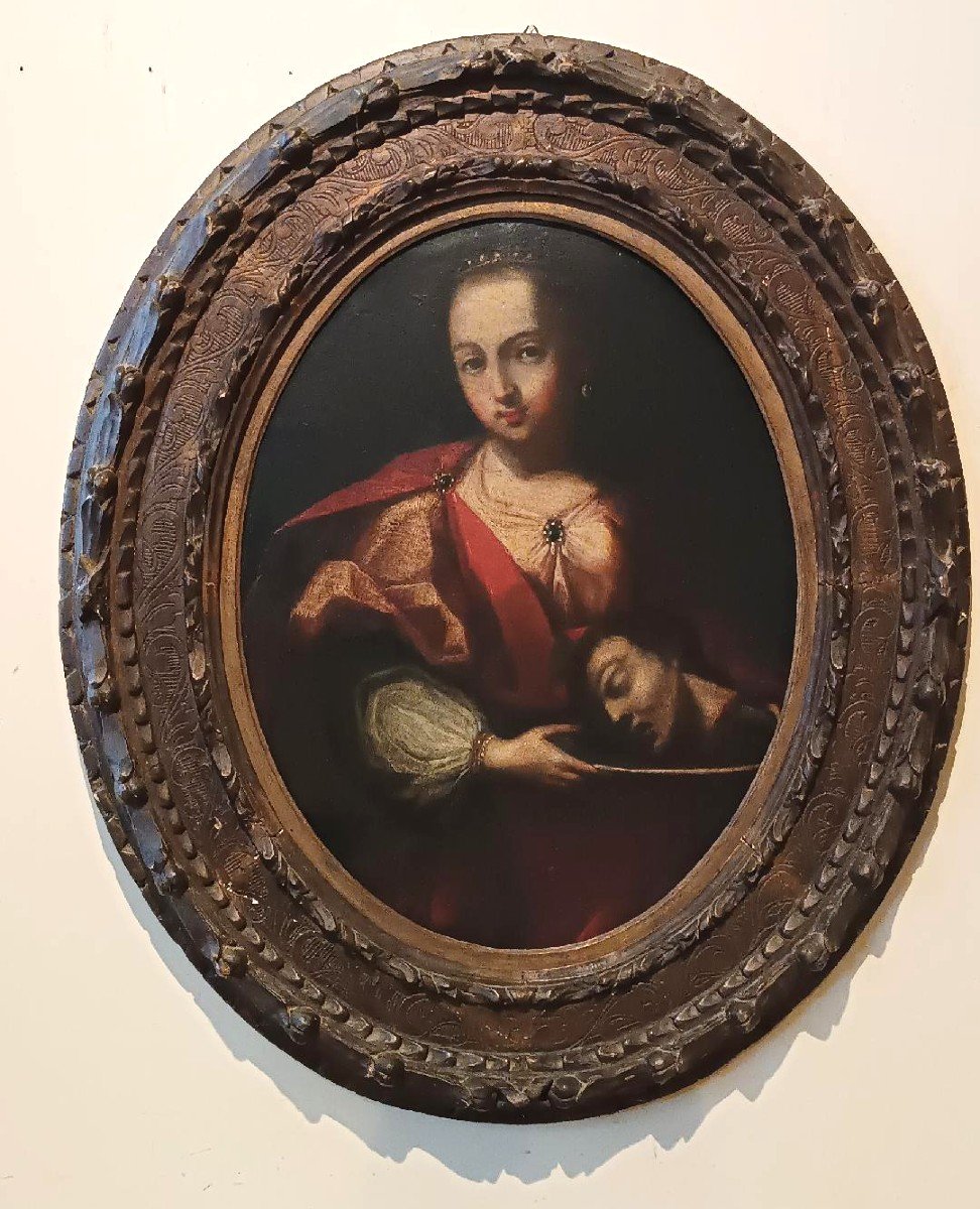 Antique Oil Painting On Canvas Depicting Salome With The Head Of John The Baptist—18th Century-photo-8