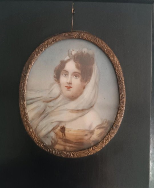tableau ancien, miniature ancienne, portrait d'une dame du XIXe siècle-photo-3
