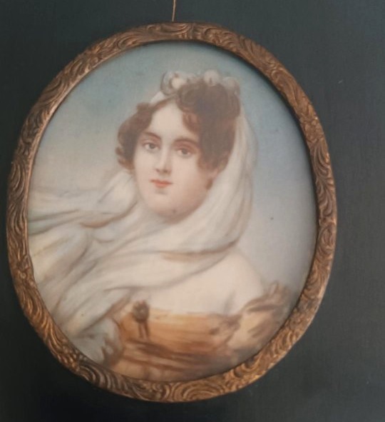 tableau ancien, miniature ancienne, portrait d'une dame du XIXe siècle-photo-4