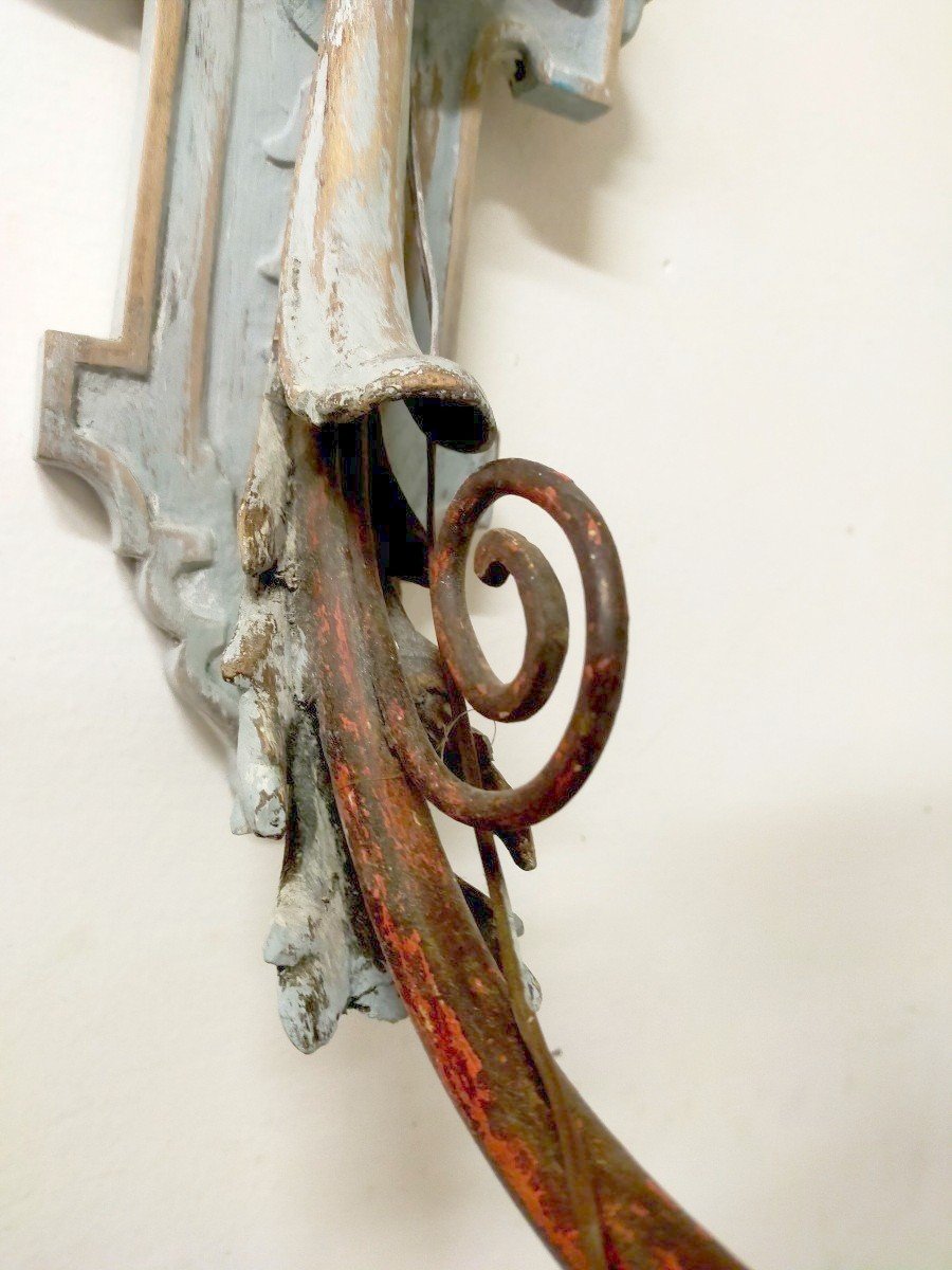 Pair Of Painted Wooden Wall Sconces, Late 19th Century-photo-3