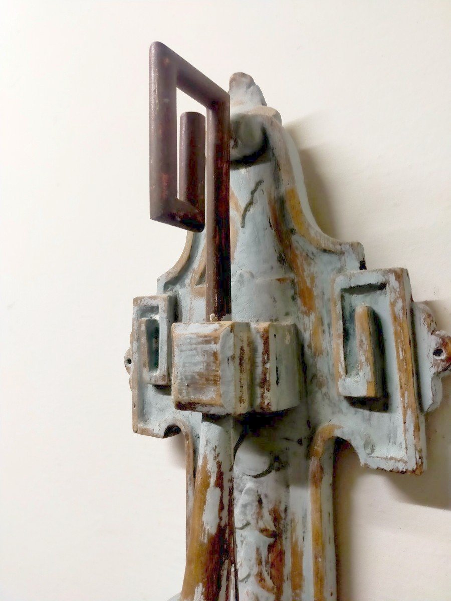 Pair Of Painted Wooden Wall Sconces, Late 19th Century-photo-5