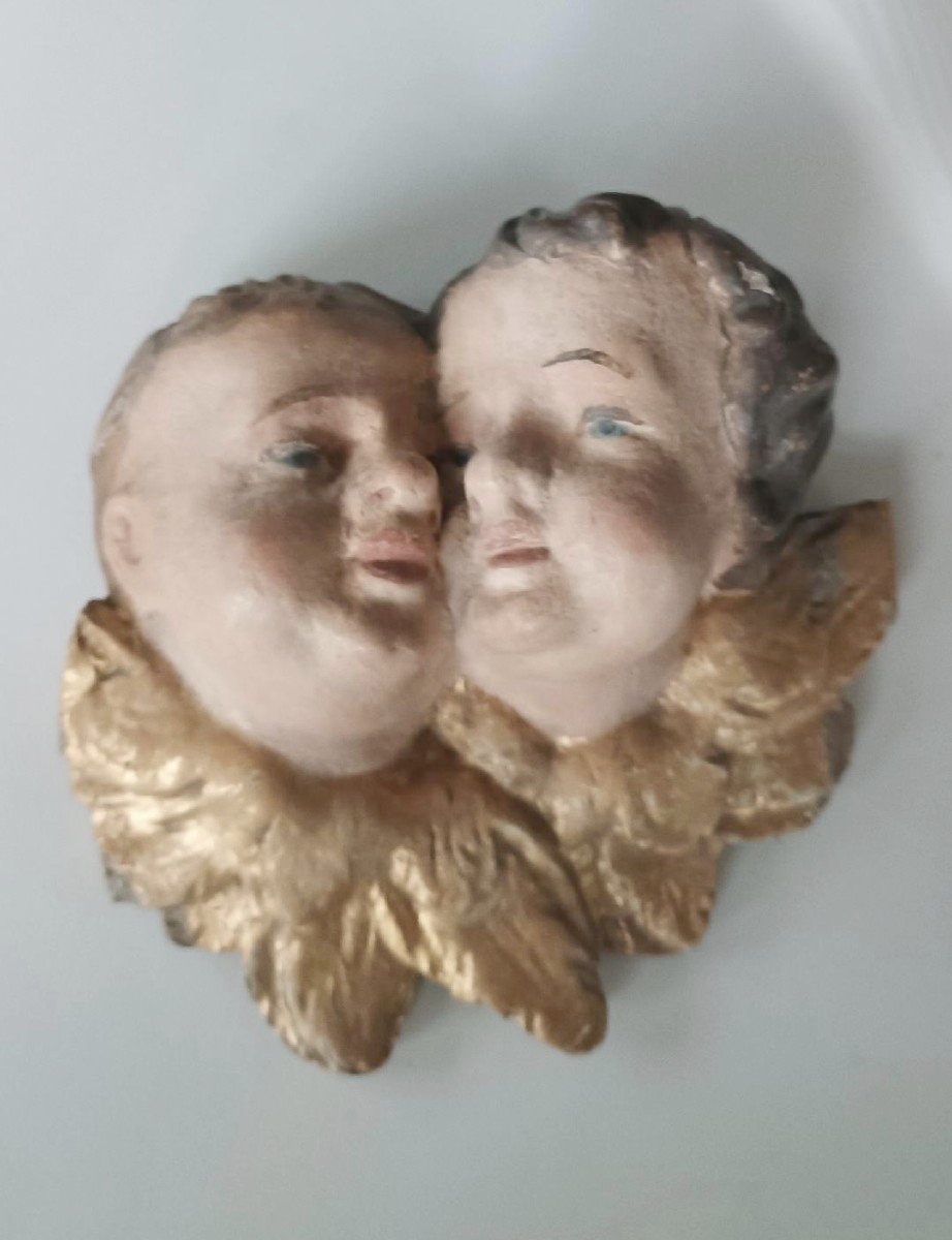Têtes de chérubins polychromes baroques antiques