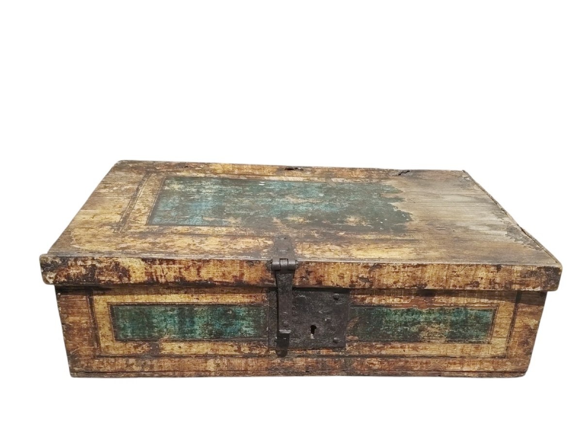 Coffret ancien en bois laqué du XVIIIe siècle, provenant de Toscane