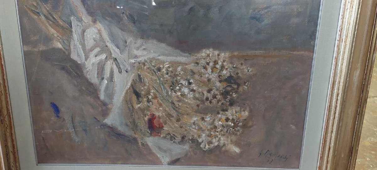 Giuseppe MANFREDI (1934 - 1987) PEINTURE À L'HUILE NATURE MORTE FLEURS 70 X 50-photo-4