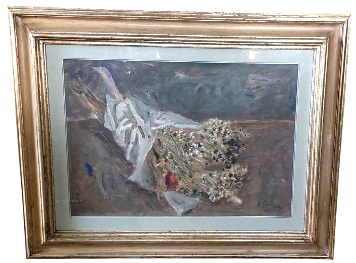 Giuseppe MANFREDI (1934 - 1987) PEINTURE À L'HUILE NATURE MORTE FLEURS 70 X 50