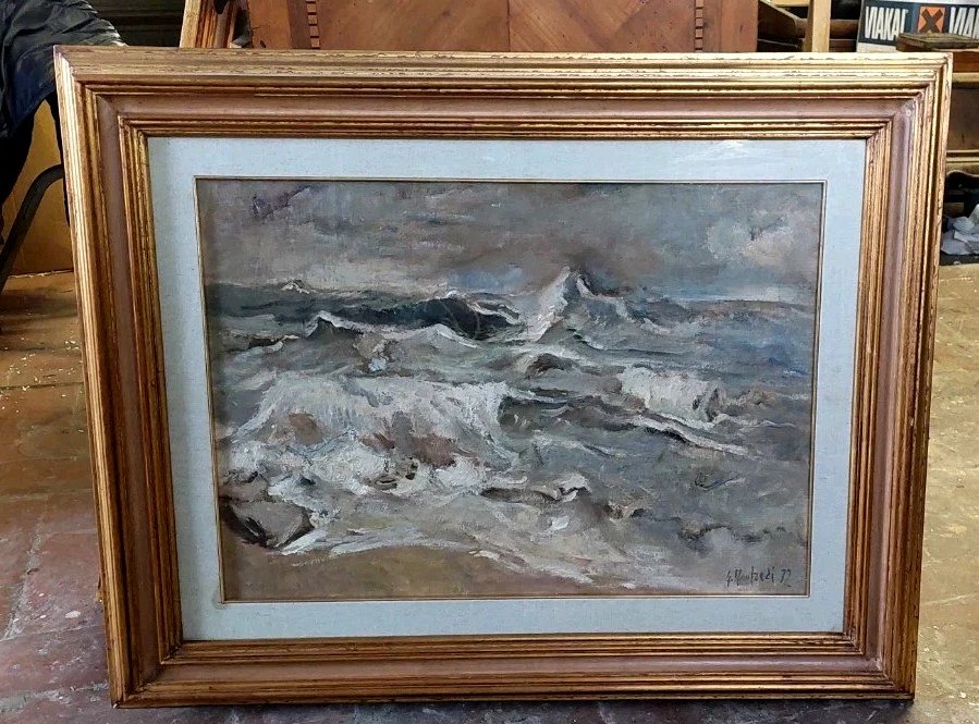 Giuseppe MANFREDI (1934 - 1987) MARINA PEINTURE HUILE TOILE CARTON 70 X 50-photo-2
