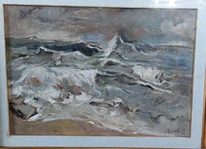 Giuseppe MANFREDI (1934 - 1987) MARINA PEINTURE HUILE TOILE CARTON 70 X 50-photo-3