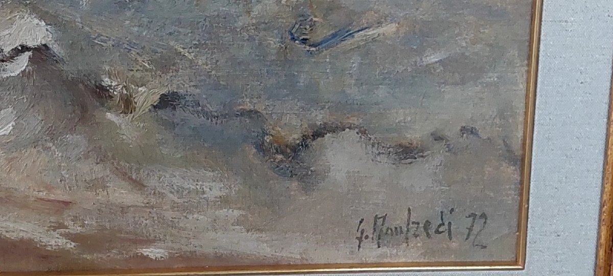 Giuseppe MANFREDI (1934 - 1987) MARINA PEINTURE HUILE TOILE CARTON 70 X 50-photo-4