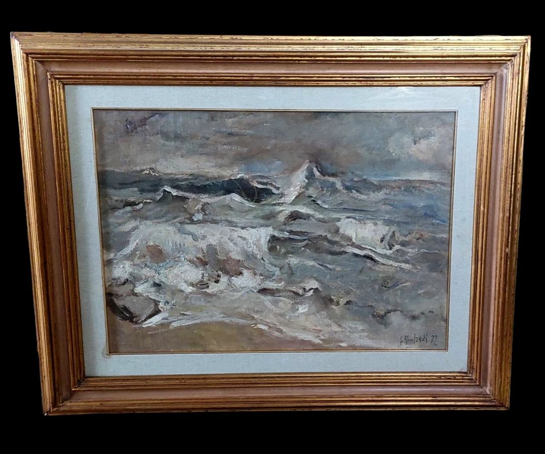 Giuseppe MANFREDI (1934 - 1987) MARINA PEINTURE HUILE TOILE CARTON 70 X 50