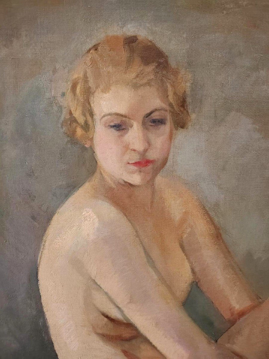 Peinture à l'huile sur toile - nu féminin - Armando Spadini (Florence 1883 - Rome 1995)-photo-2