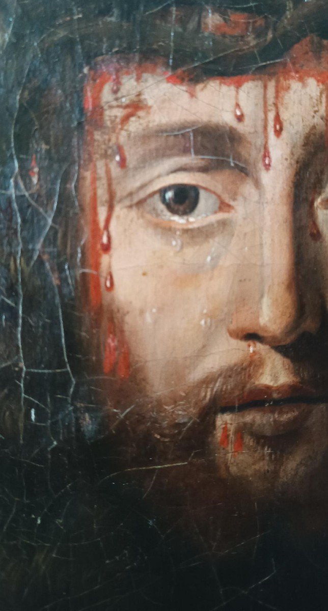 Huile sur toile ancienne « Le Saint Visage de Jésus-Christ » Ecce Homo-photo-4