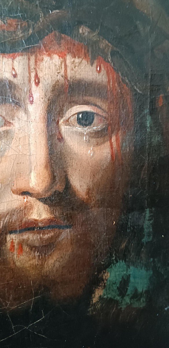 Huile sur toile ancienne « Le Saint Visage de Jésus-Christ » Ecce Homo-photo-2