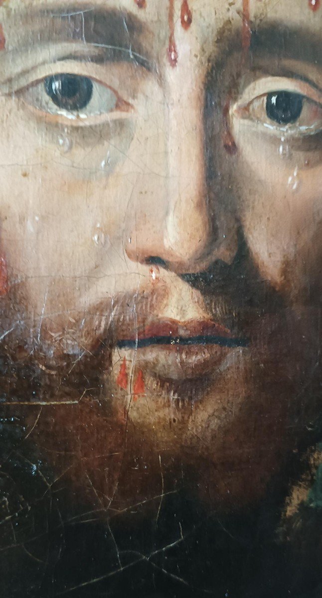 Huile sur toile ancienne « Le Saint Visage de Jésus-Christ » Ecce Homo-photo-3