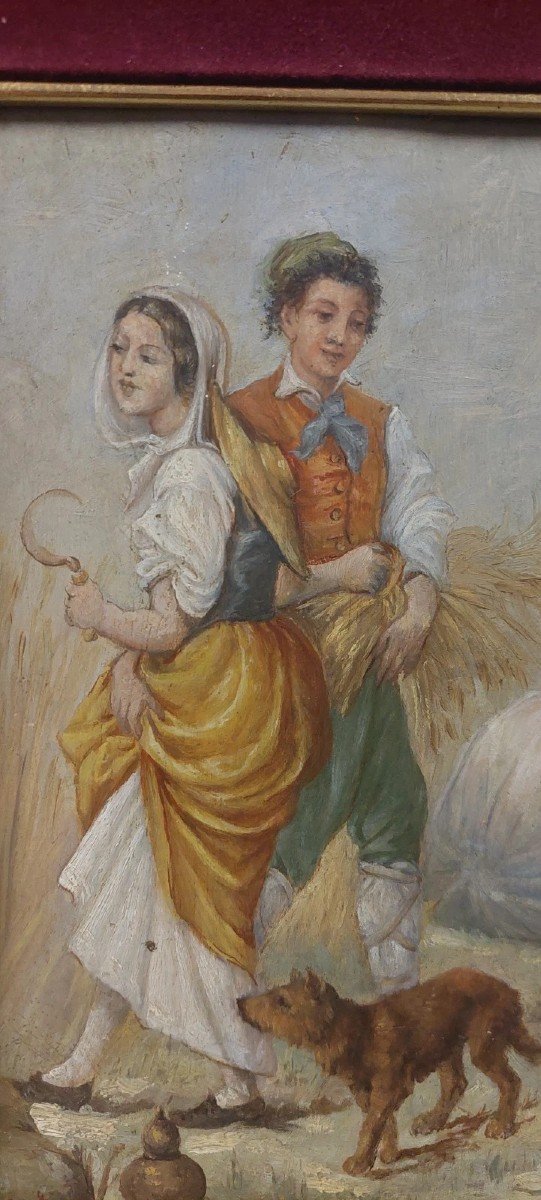 TABLEAU SUR BOIS ANCIEN DU 19E SIÈCLE, PANNEAU À L'HUILE SIGNÉ, SCÈNE POPULAIRE-photo-4