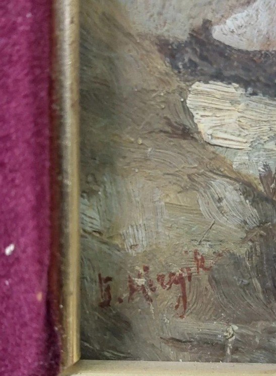 TABLEAU SUR BOIS ANCIEN DU 19E SIÈCLE, PANNEAU À L'HUILE SIGNÉ, SCÈNE POPULAIRE-photo-1
