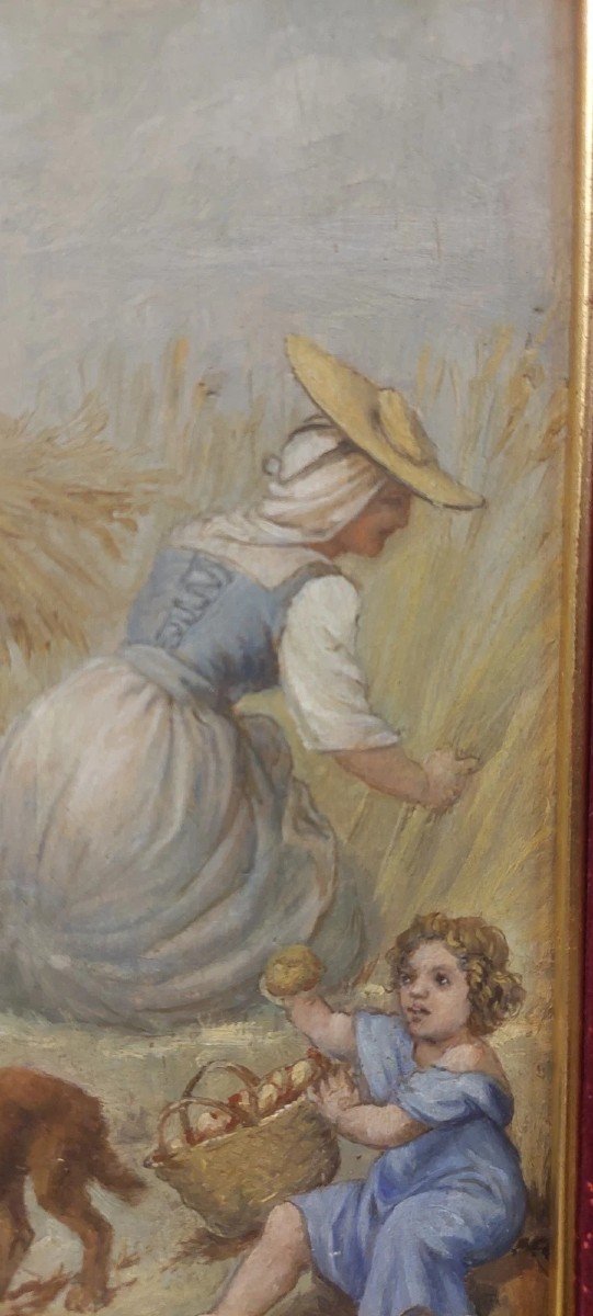TABLEAU SUR BOIS ANCIEN DU 19E SIÈCLE, PANNEAU À L'HUILE SIGNÉ, SCÈNE POPULAIRE-photo-2
