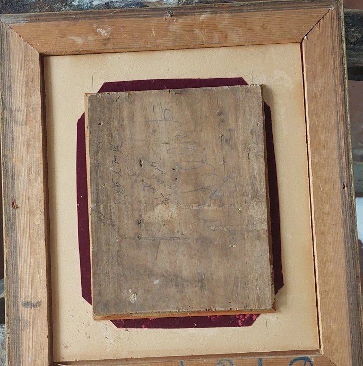 TABLEAU SUR BOIS ANCIEN DU 19E SIÈCLE, PANNEAU À L'HUILE SIGNÉ, SCÈNE POPULAIRE-photo-4
