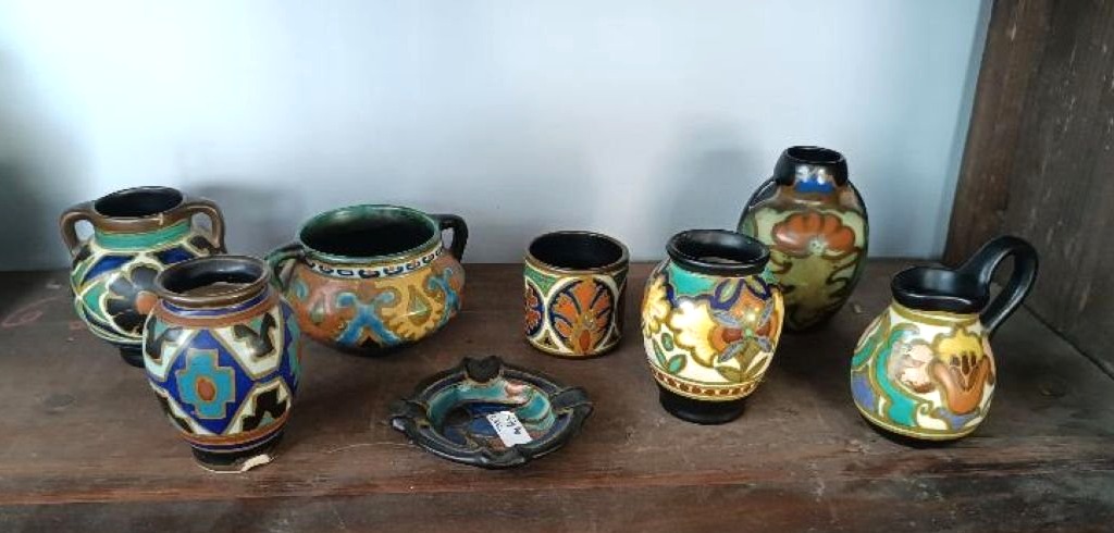 Set Of 8 Ceramic Jars Made By Gouda In The Early 1900s