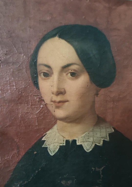 Peinture à l'huile ancienne sur toile, milieu du XIXe siècle, école italienne, portrait de femm-photo-2