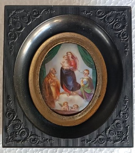 Painted Porcelain Miniature, Madonna Of San Sisto, 19th Century-photo-2