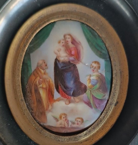 Painted Porcelain Miniature, Madonna Of San Sisto, 19th Century-photo-1
