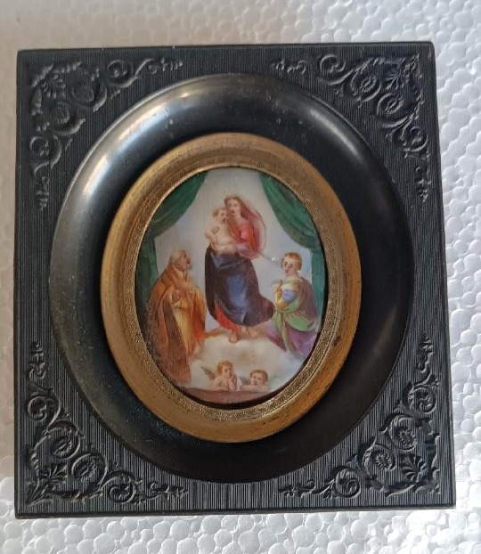Painted Porcelain Miniature, Madonna Of San Sisto, 19th Century-photo-2