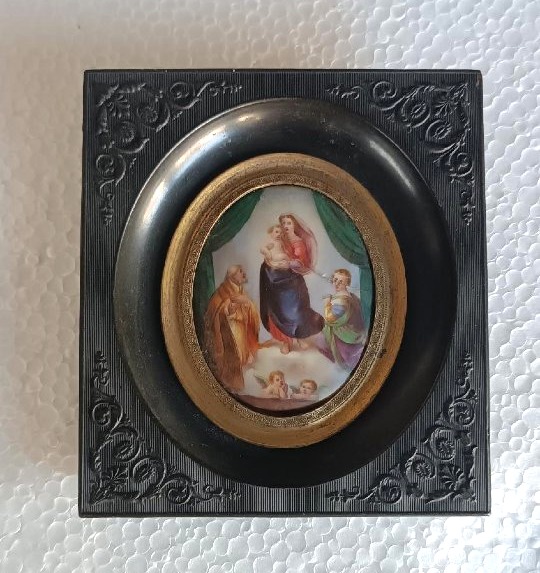 Painted Porcelain Miniature, Madonna Of San Sisto, 19th Century