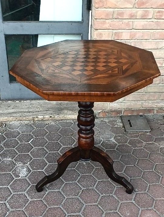 Antique Inlaid Coffee Table, Checkers, Chess, Italy, 19th Century-photo-2