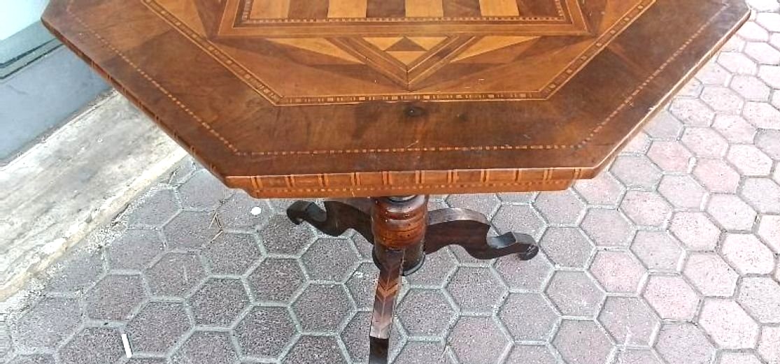 Antique Inlaid Coffee Table, Checkers, Chess, Italy, 19th Century-photo-1