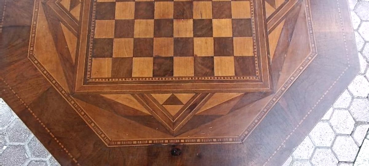 Antique Inlaid Coffee Table, Checkers, Chess, Italy, 19th Century-photo-2