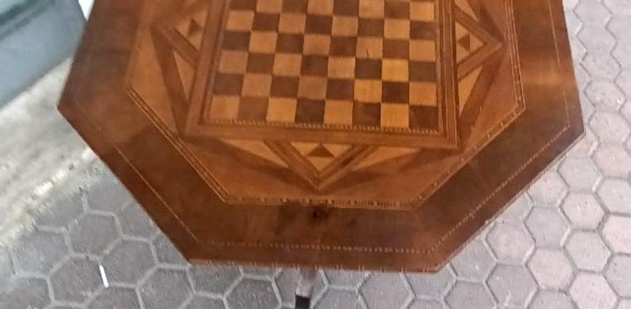 Antique Inlaid Coffee Table, Checkers, Chess, Italy, 19th Century-photo-3